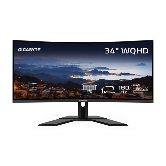 GIGABYTE - G34WQCP - Pro Version - 34" VA Curved Gaming Monitor - WQHD 3440x1440-180Hz - 1ms MPRT - AMD FreeSync Premium - HDMI DP Type C - Height Adjustable - Black